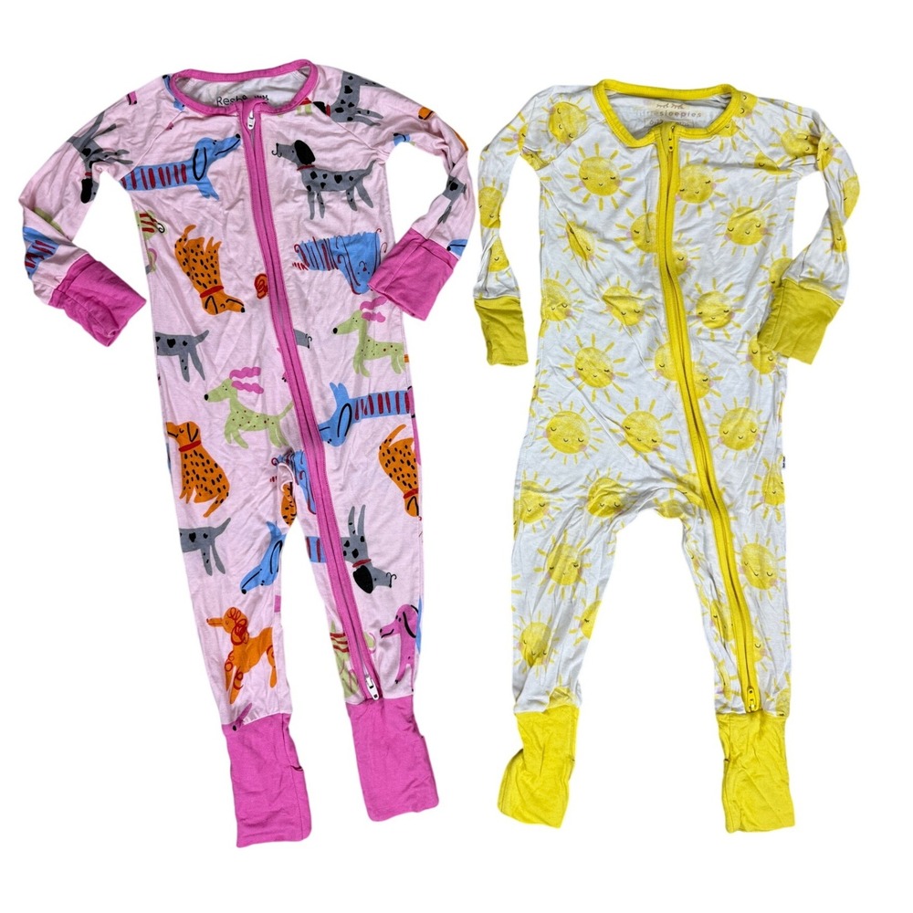 Little Sleepies & Babee Reshinee Sleepers Kids 6-12M Pink Yellow Bamboo Set of 2